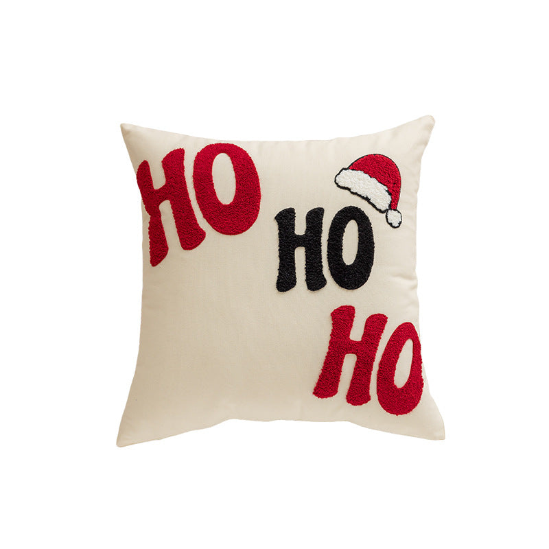 Festive Embroidered Chenille Square Throw Pillow Cover with Hidden Zipper and Piped Edge