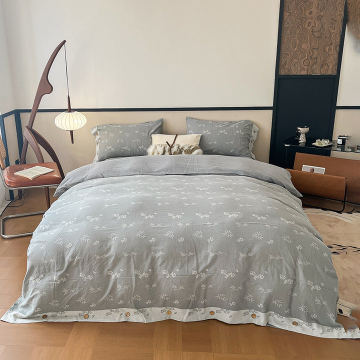 Reversible Cotton Floral Duvet Cover Set with Button Closure & Matching Pillow Shams