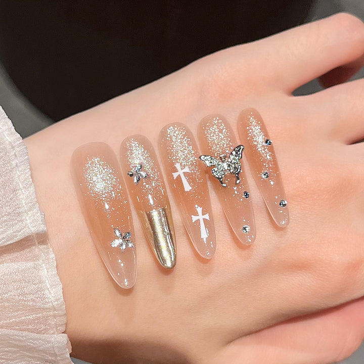 Elegant Stiletto Press-On Nail Extensions with Gem Accents Stornfield