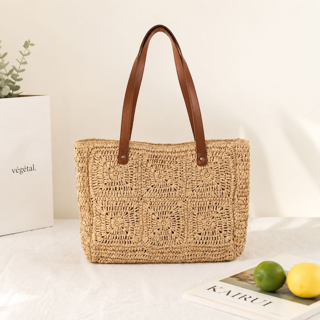 Braided jute bag with leather handles Stornfield