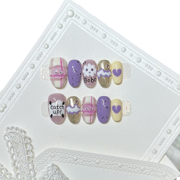 Playful Cartoon-Themed Press-On Nail Art Set Stornfield