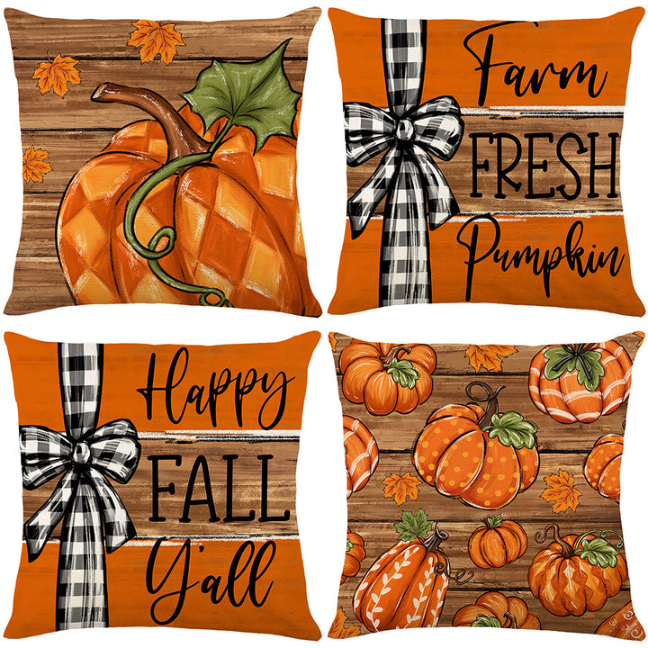 Decorative Autumn Pumpkin Print Square Throw Pillow Cover with Hidden Zipper and Linen-Texture