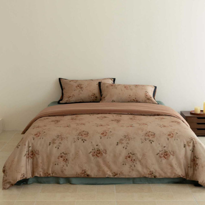 Floral Cotton Sateen Duvet Cover Set with Piped Pillow Shams