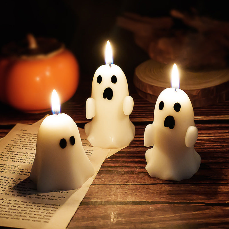 Mini Ghost-Shaped Decorative Wax Candle with Cotton Wick