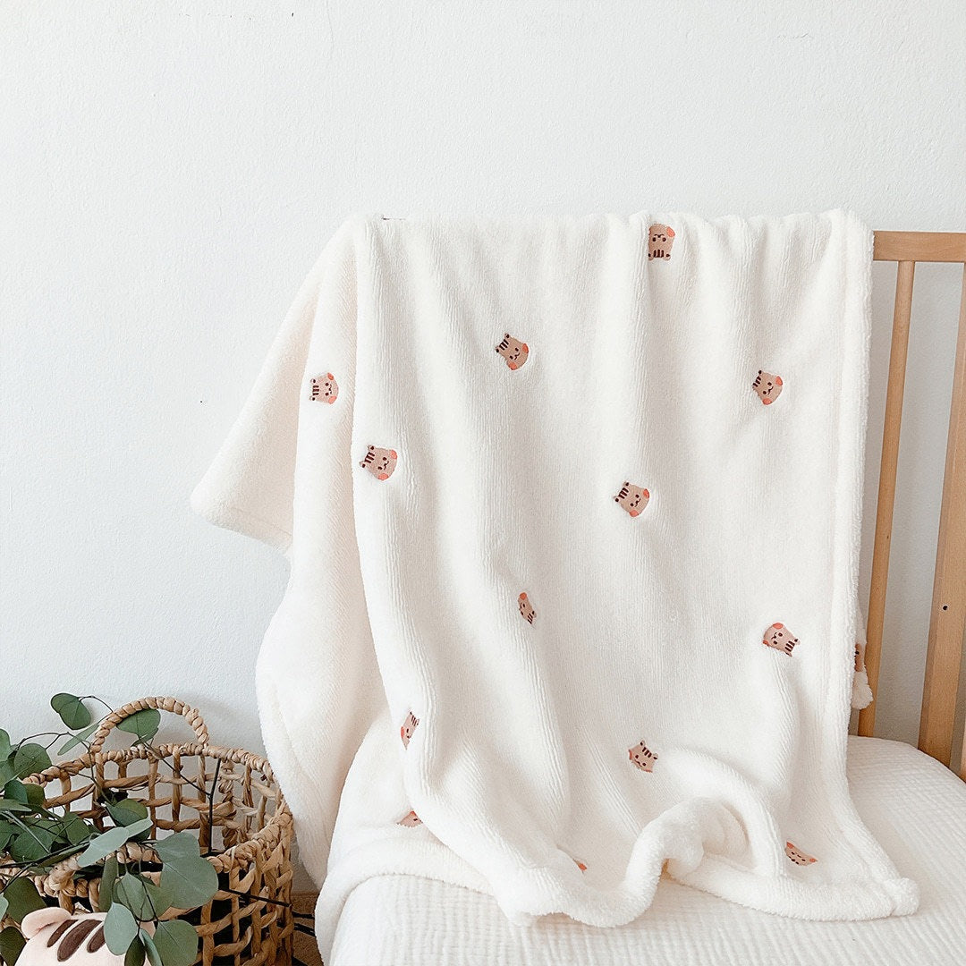 Soft Floral Embroidered Throw Blanket