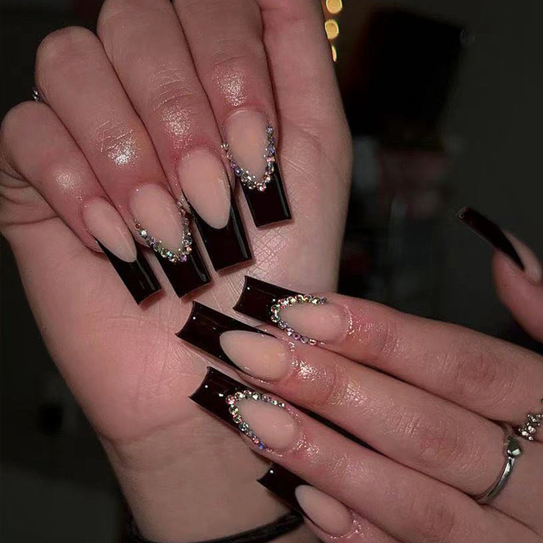 Artificial nail set with elegant rhinestone decorations and stylish high-gloss finish Stornfield