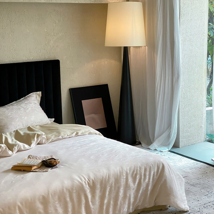 Luxurious satin bedding set with subtle floral jacquard