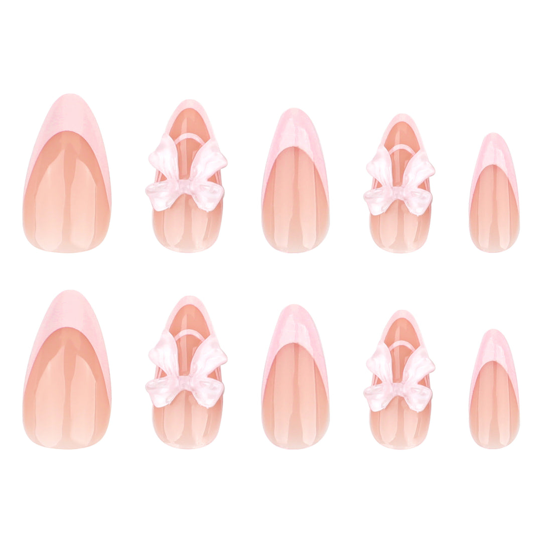 Artistic Nail Extensions with Transparent Bow Accents Stornfield