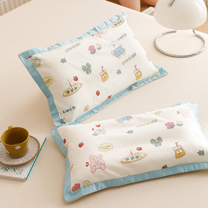 Kids Cotton Pillowcase Set Nautical Whale Print with Blue Contrast Border