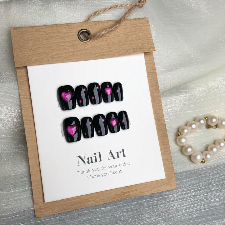 Heart-Embellished Press-On Nail Art