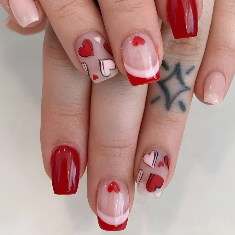 Romantic Heart-Print Press-On Nail Art Set Stornfield