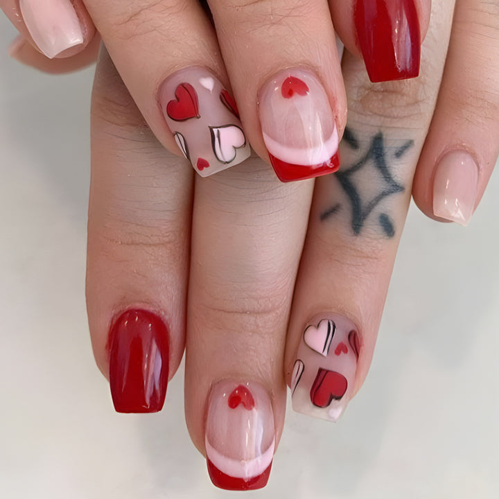 Romantic Heart-Print Press-On Nail Art Set Stornfield