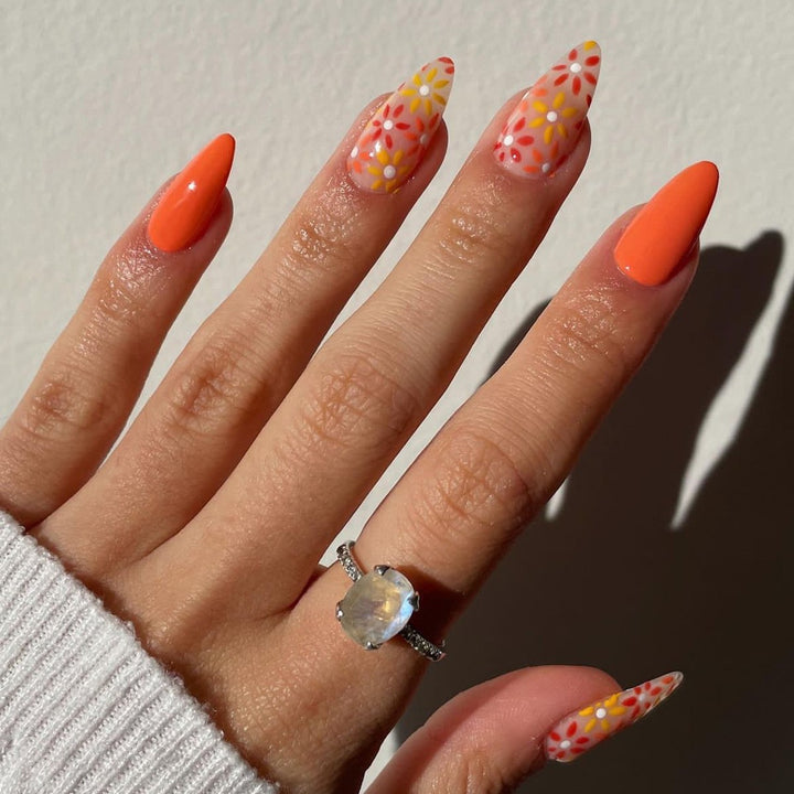 Artificial nail set with colorful flowers and creative French design Stornfield