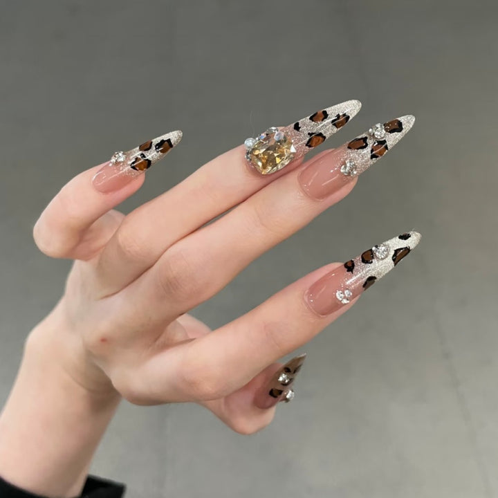 Decorative Long Stiletto Press-On Nails with Rhinestone Accents Stornfield