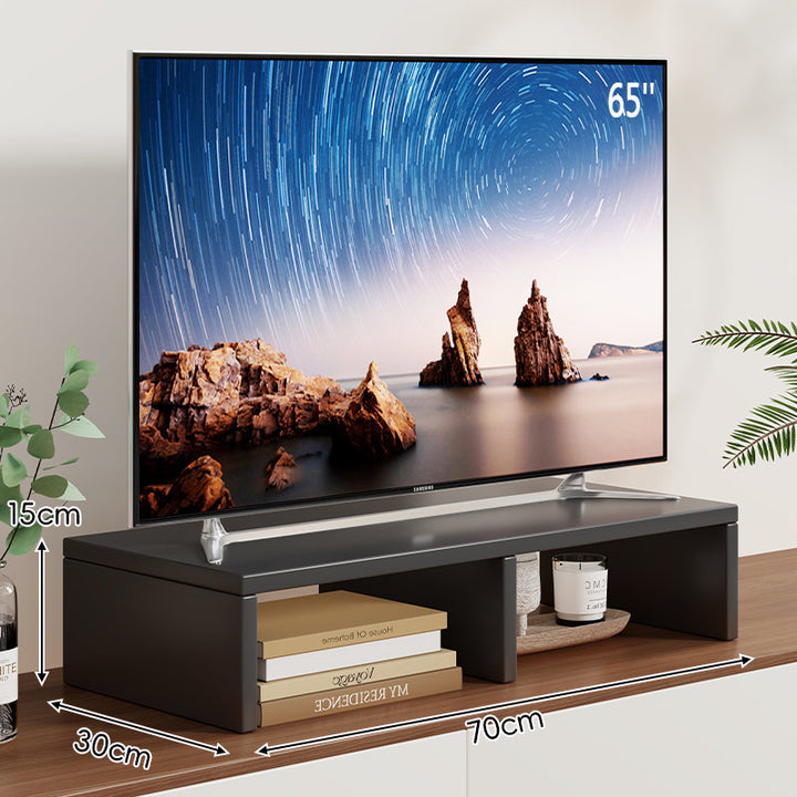 Low-Profile TV Stand Riser with Dual Open Storage Compartments