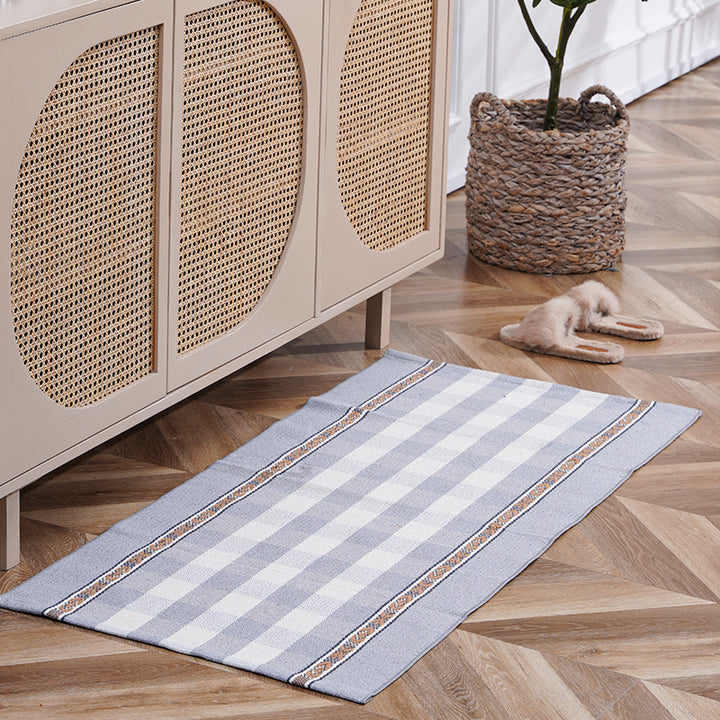 Flat-woven runner rug with check pattern and decorative border stripe Stornfield