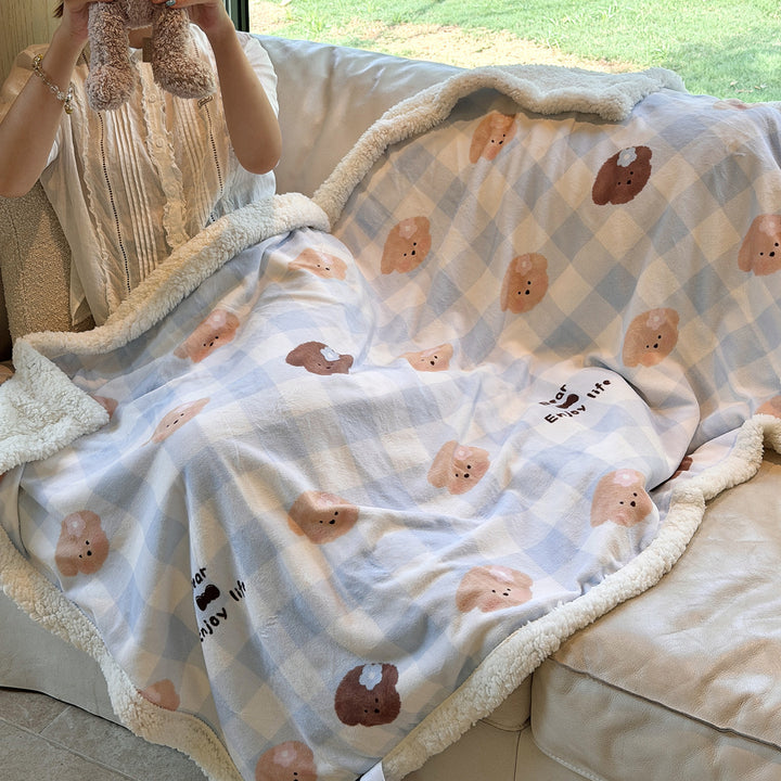 Plush Sherpa-Lined Teddy Print Reversible Throw Blanket