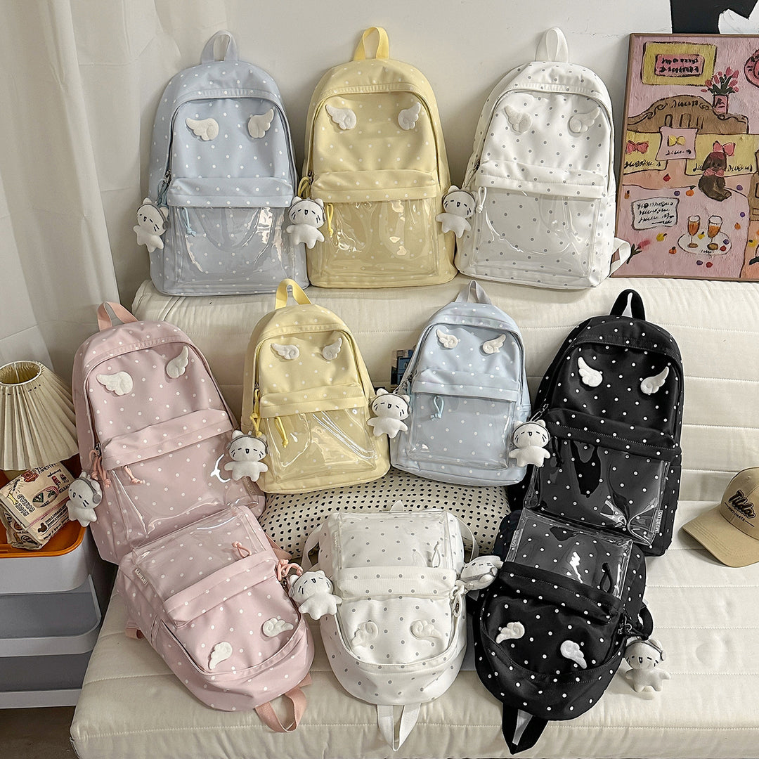 Polka Dot Patterned Backpack with Playful Wing Accents Stornfield