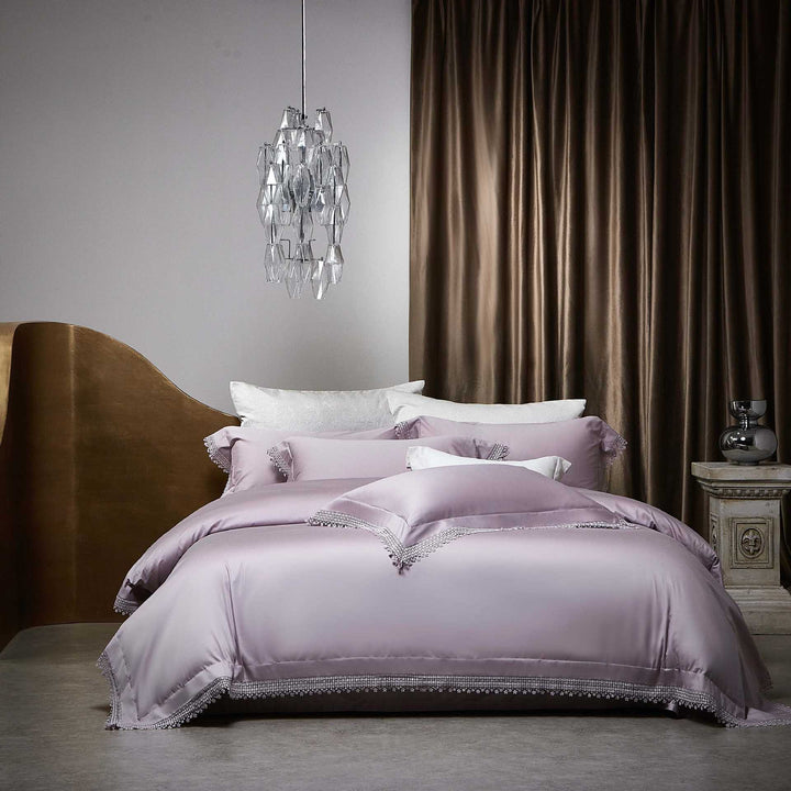 Luxury Lace-Trim Satin Duvet Cover Bedding Set
