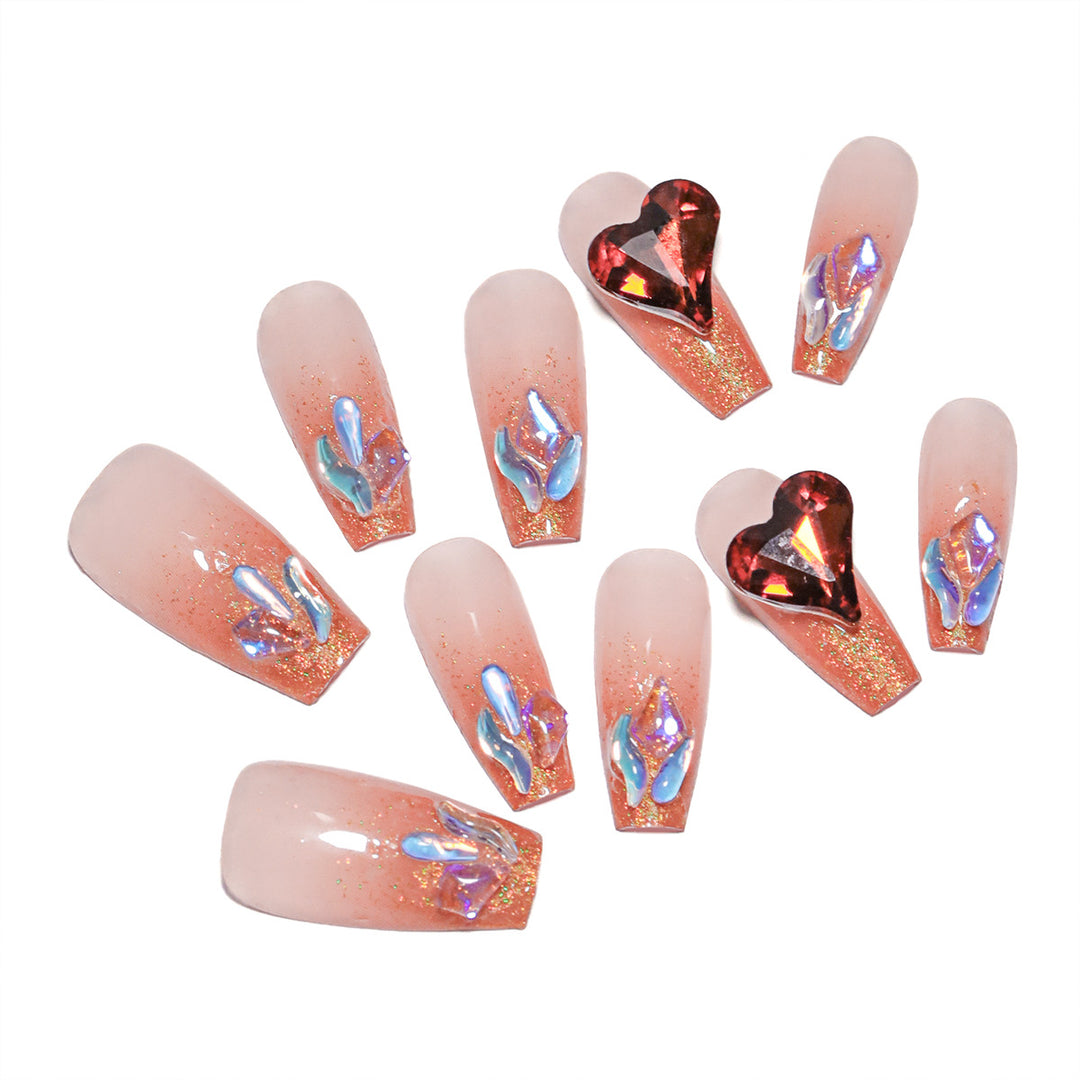 Artistic acrylic nails with heart design and sparkling accents Stornfield