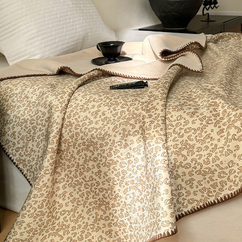 Reversible Quilted Lightweight Bed Throw Blanket with Micro Leopard Jacquard Pattern