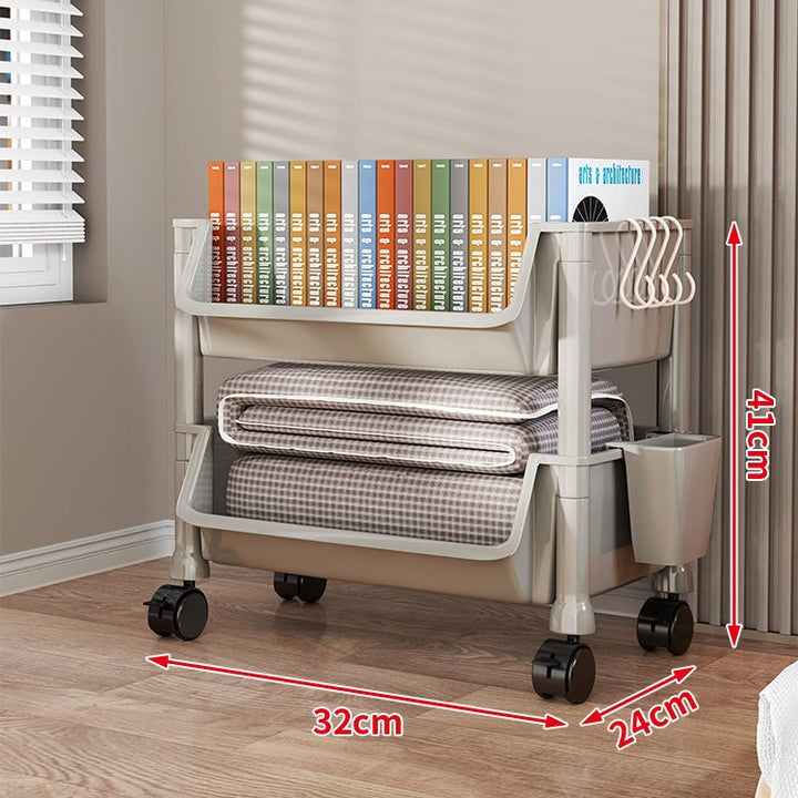 Compact Two-Tier Rolling Storage Cart with Removable Bins and Swivel Casters