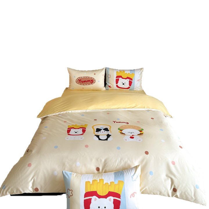 Bedding set with check pattern and playful dog print