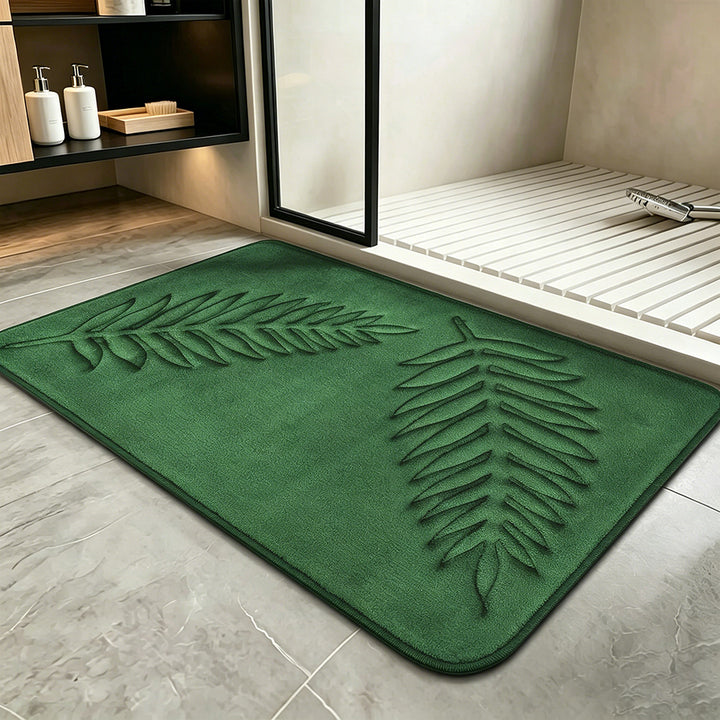 Soft Plush Leaf Design Bath Mat for Bathroom