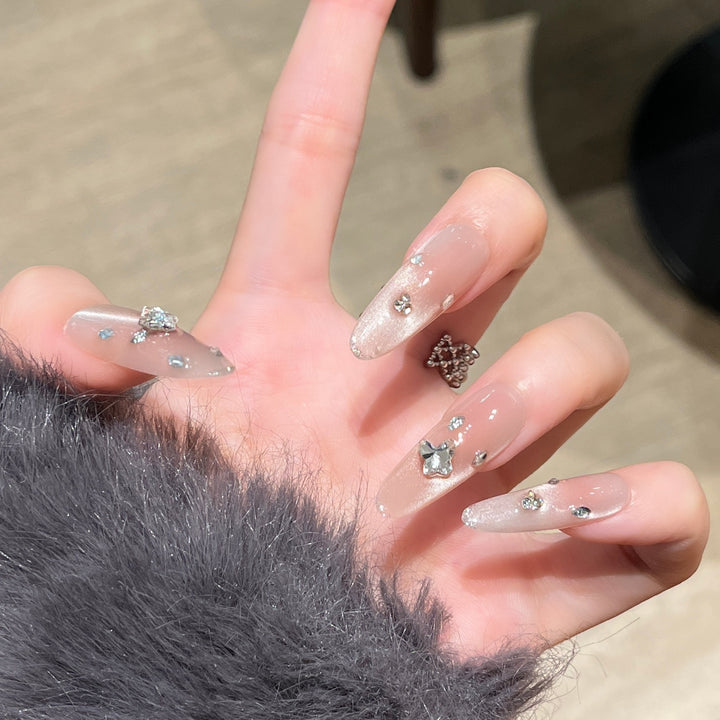 Elegant Press-On Nail Extensions with Crystal Accents Stornfield