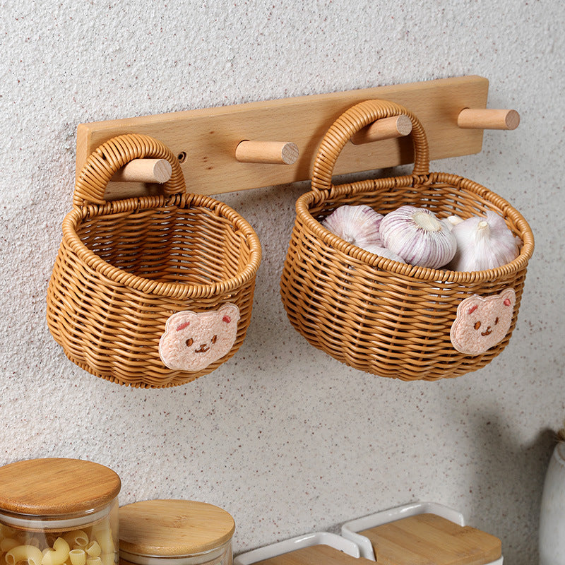 Handwoven Decorative Storage Basket with Cute Bear Emblem Stornfield