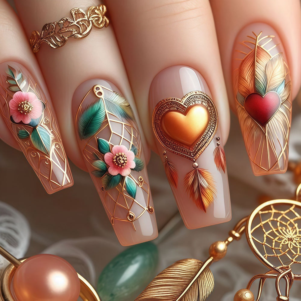 Creative artificial nails with floral and romantic design Stornfield