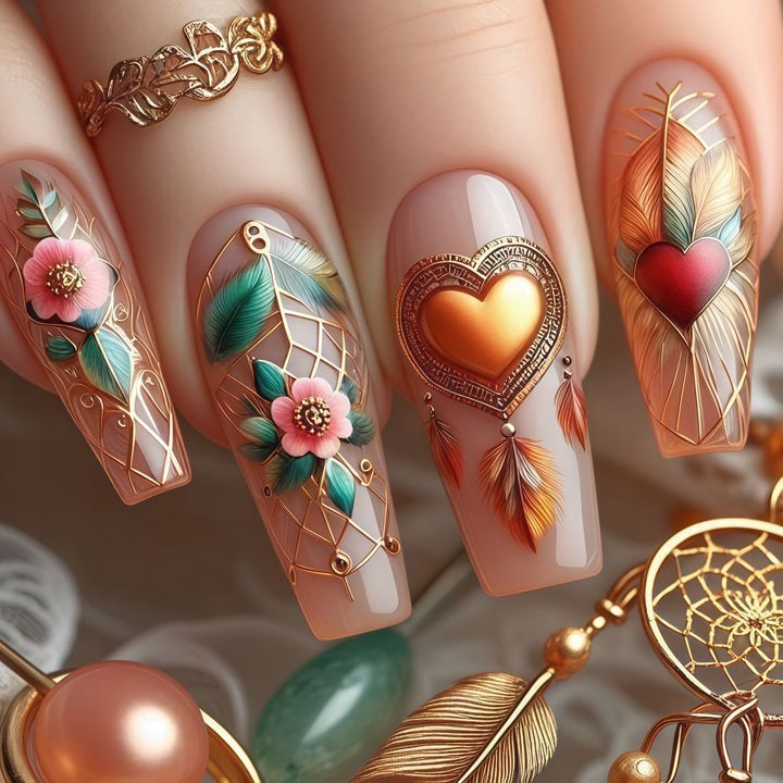 Creative artificial nails with floral and romantic design Stornfield