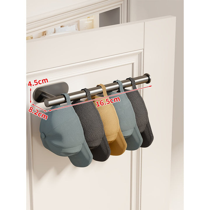 Door-Mounted Stainless Steel Hat and Cap Organizer Rod with Sliding Loop Hangers