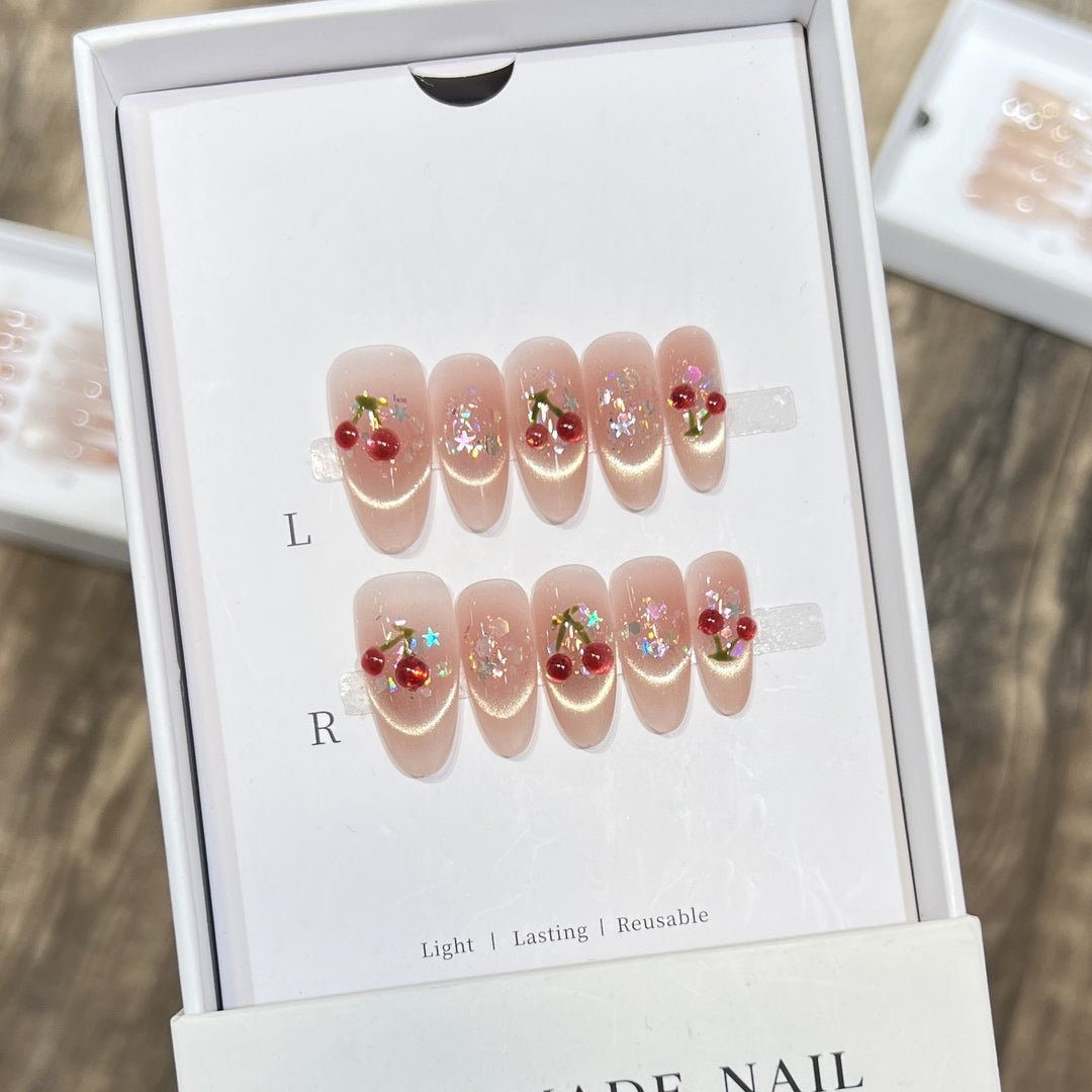 Handmade Cherry-Embossed Press-On Nail Set Stornfield