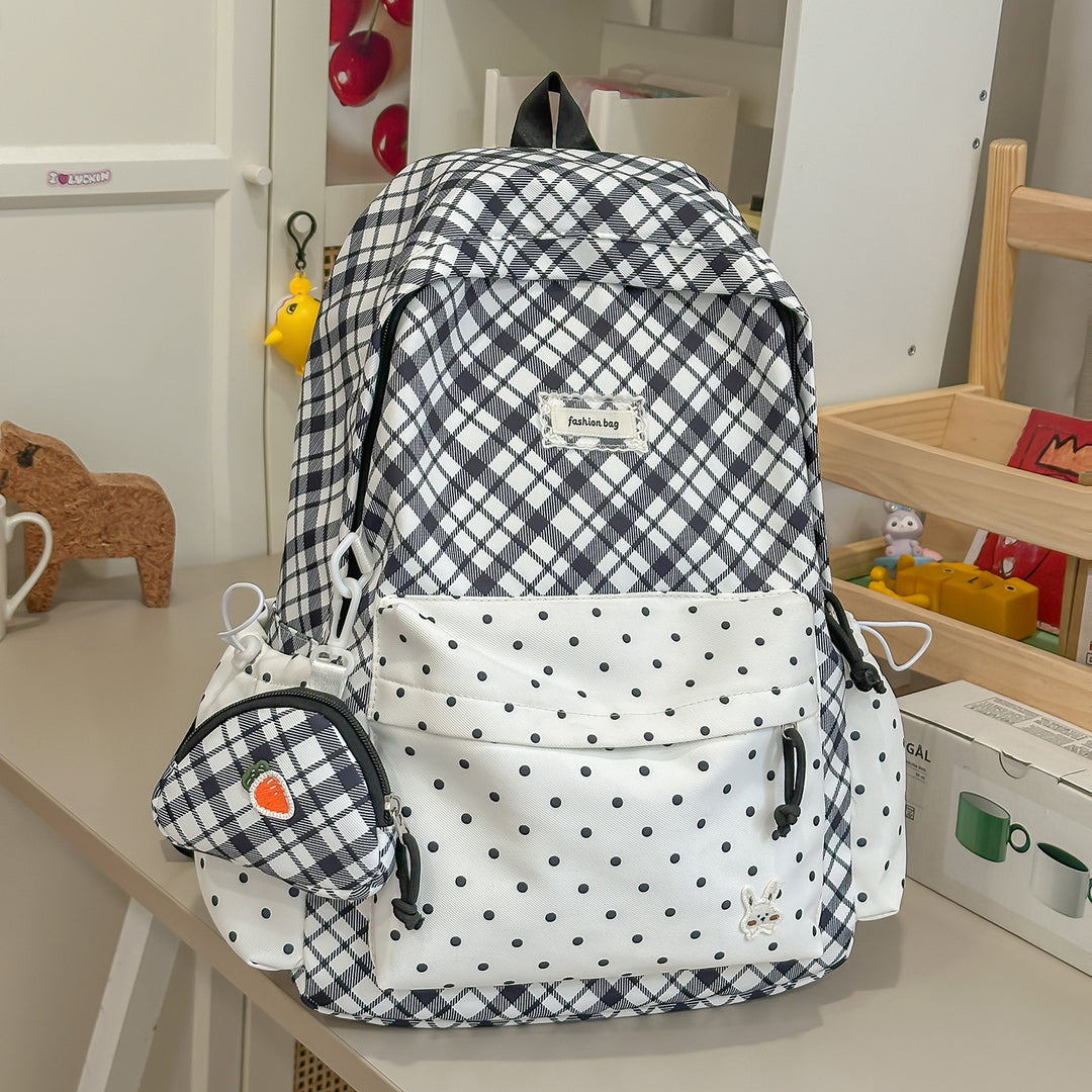 Stylish Plaid Backpack with Fun Decorative Accents Stornfield