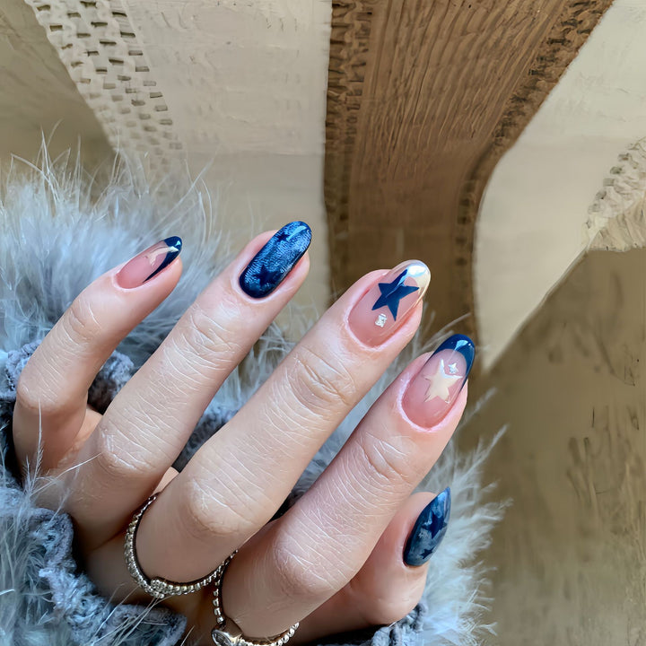 Creative Nail Art Set with Star and Denim Design Stornfield
