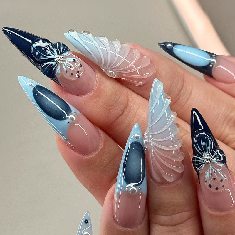 Decorative Press-On Nail Art Set with Elegant Ombre and Floral Designs Stornfield
