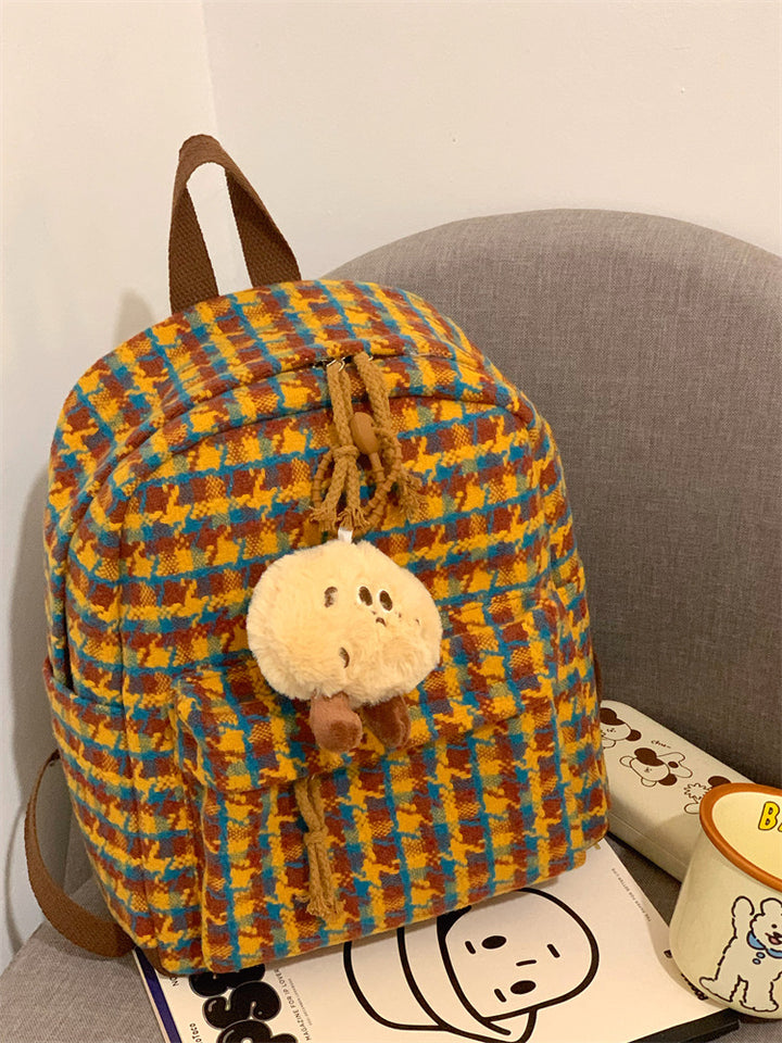 Cozy Checkered Plush School Backpack Stornfield