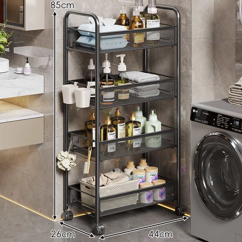 Tall Mobile Mesh Bathroom and Laundry Organizer Cart with Pull-Out Ventilated Baskets