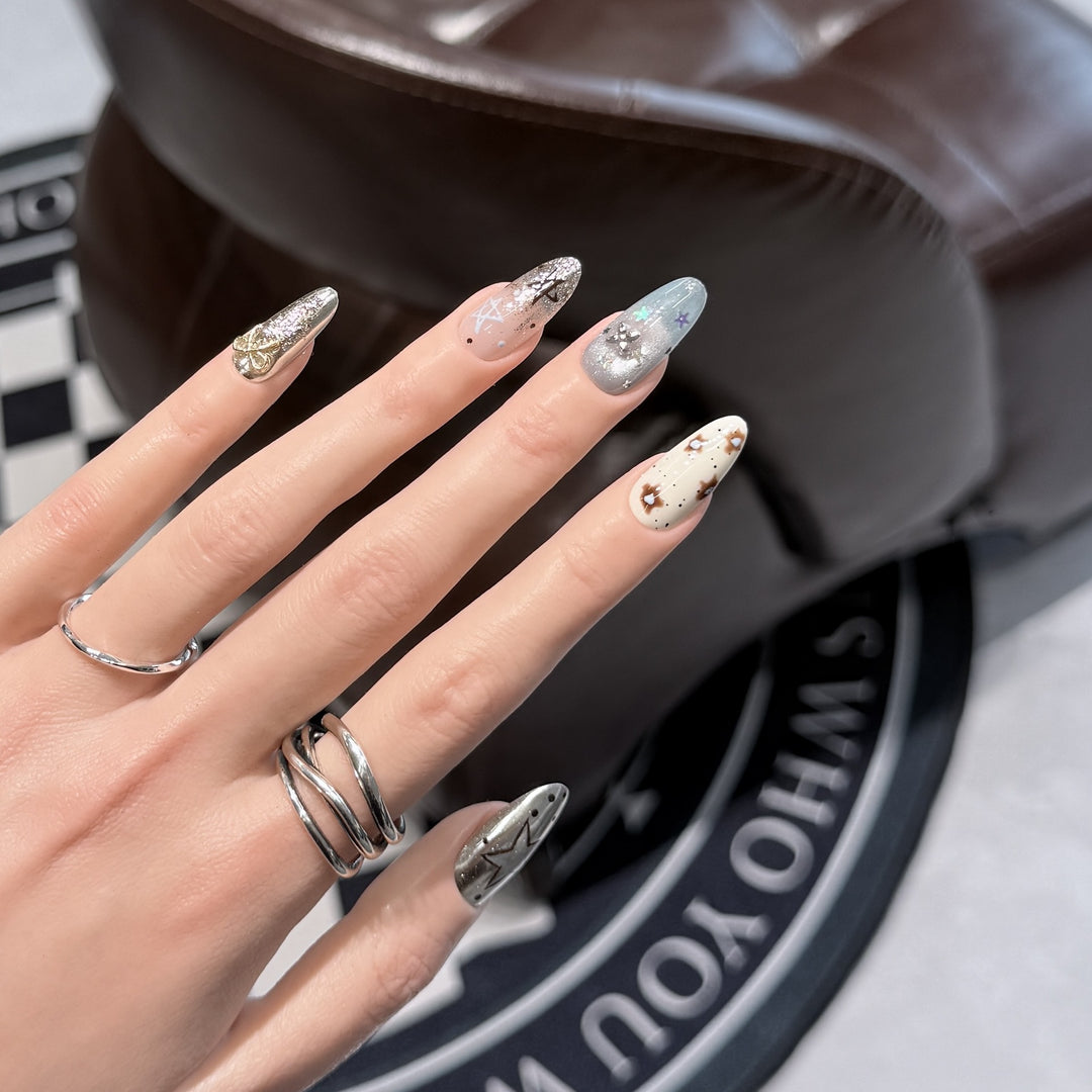 Artistic Stiletto Press-On Nail Set with Unique Aesthetic Designs Stornfield