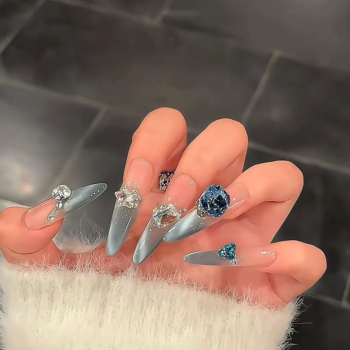 Stiletto Nail Art Extensions with Gemstone Accents