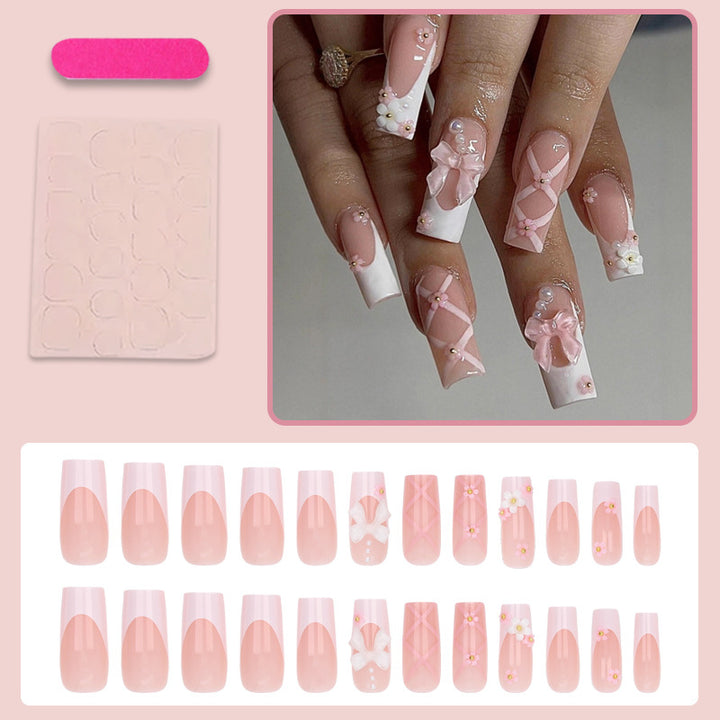 Acrylic Nail Set with Elegant Floral Decorations Stornfield