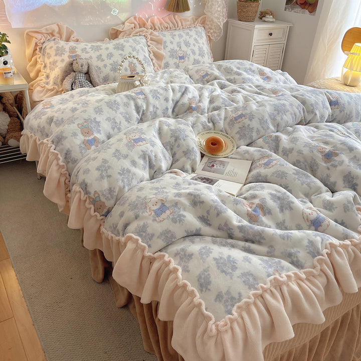 Plush Floral Ruffled Comforter Set
