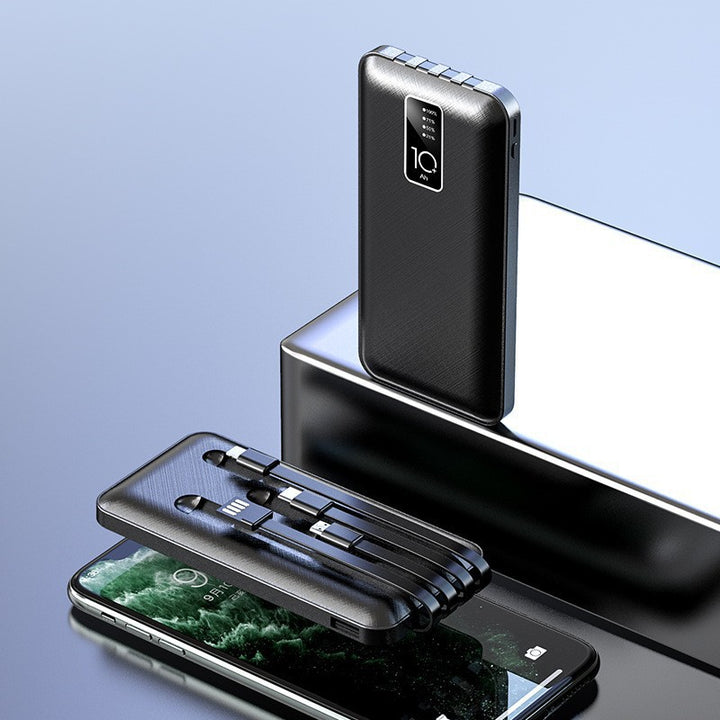 Portable power bank with integrated charging cables and digital charge level indicator Stornfield