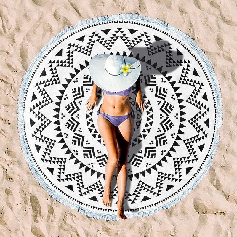 Round beach towel with colorful tropical motif Stornfield