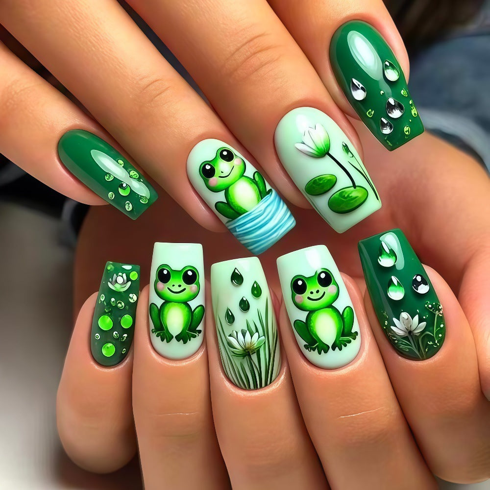 Creative art nails with frogs and plant details Stornfield