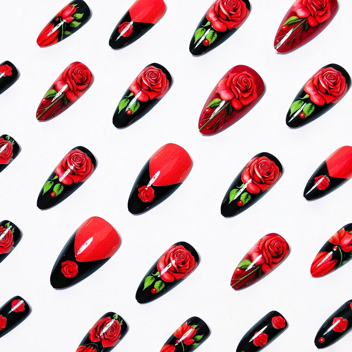 Artifical nails with floral rose designs Stornfield
