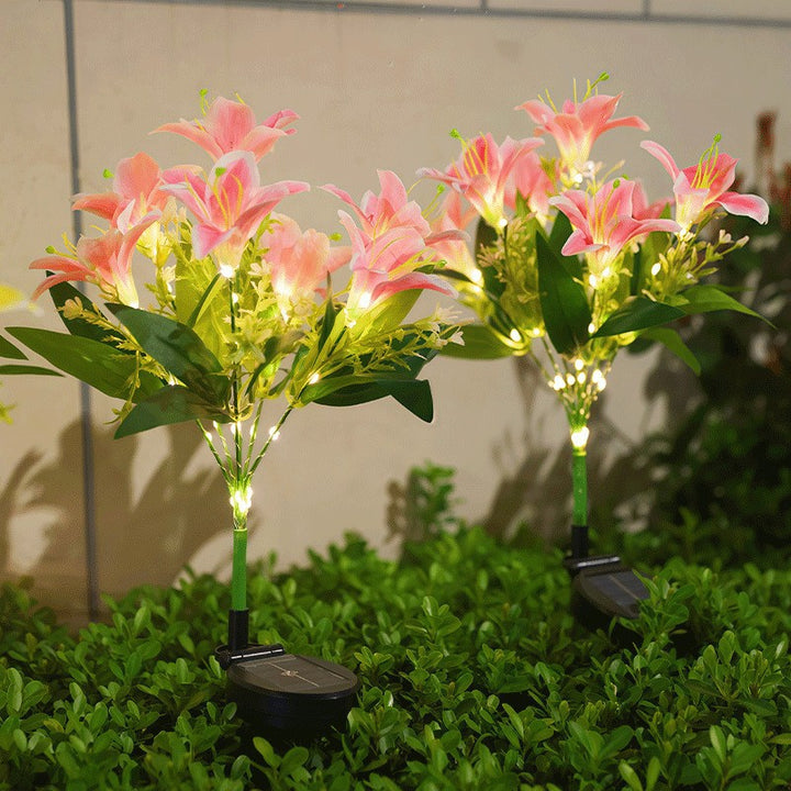 Solar-Powered Lifelike Lily Bloom Landscape Stake With Micro-LED Cluster And Telescopic Ground Spike Stornfield