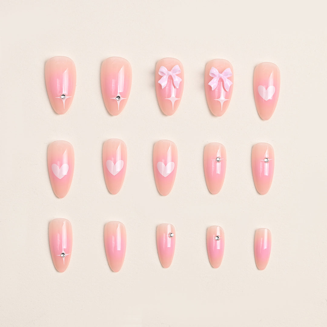 Artistic Heart and Bow Detail Press-On Nails Stornfield