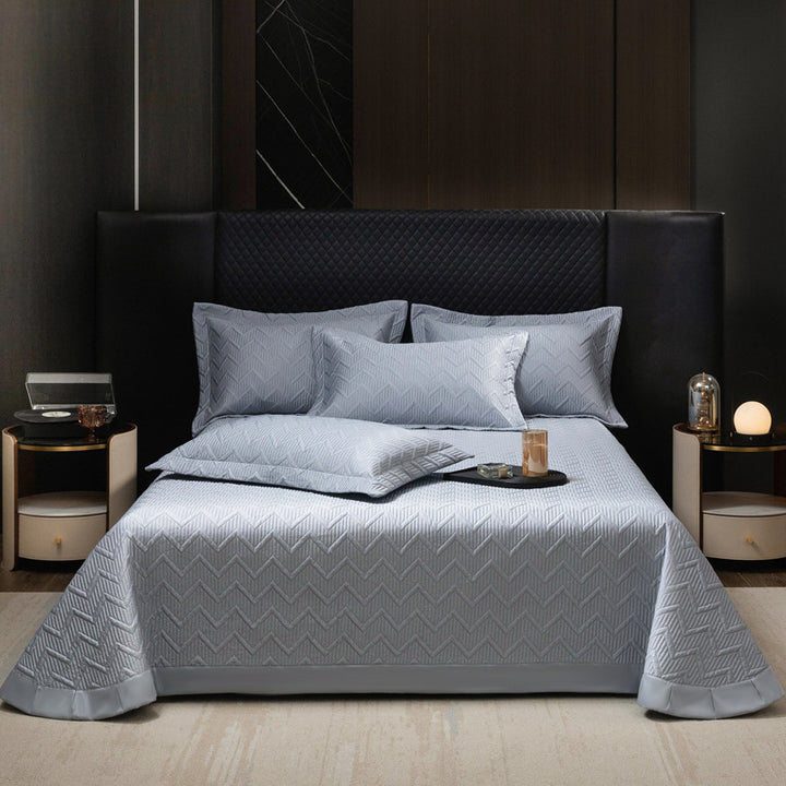 Quilted Chevron Bedspread Set with Reversible Coverlet and Pillow Shams